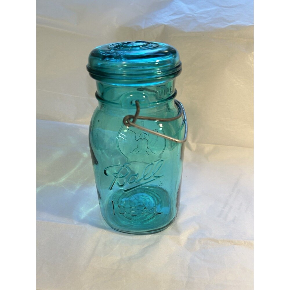 Ball Ideal Canning Jar Blue Green Eagle Bicentennial Glass Lid Wire Bail Vintage